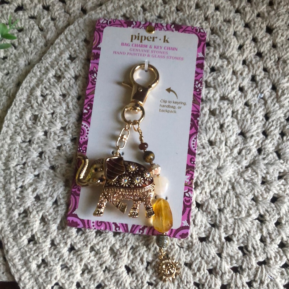 Piper Gold Elephant Bag Charm Keychain